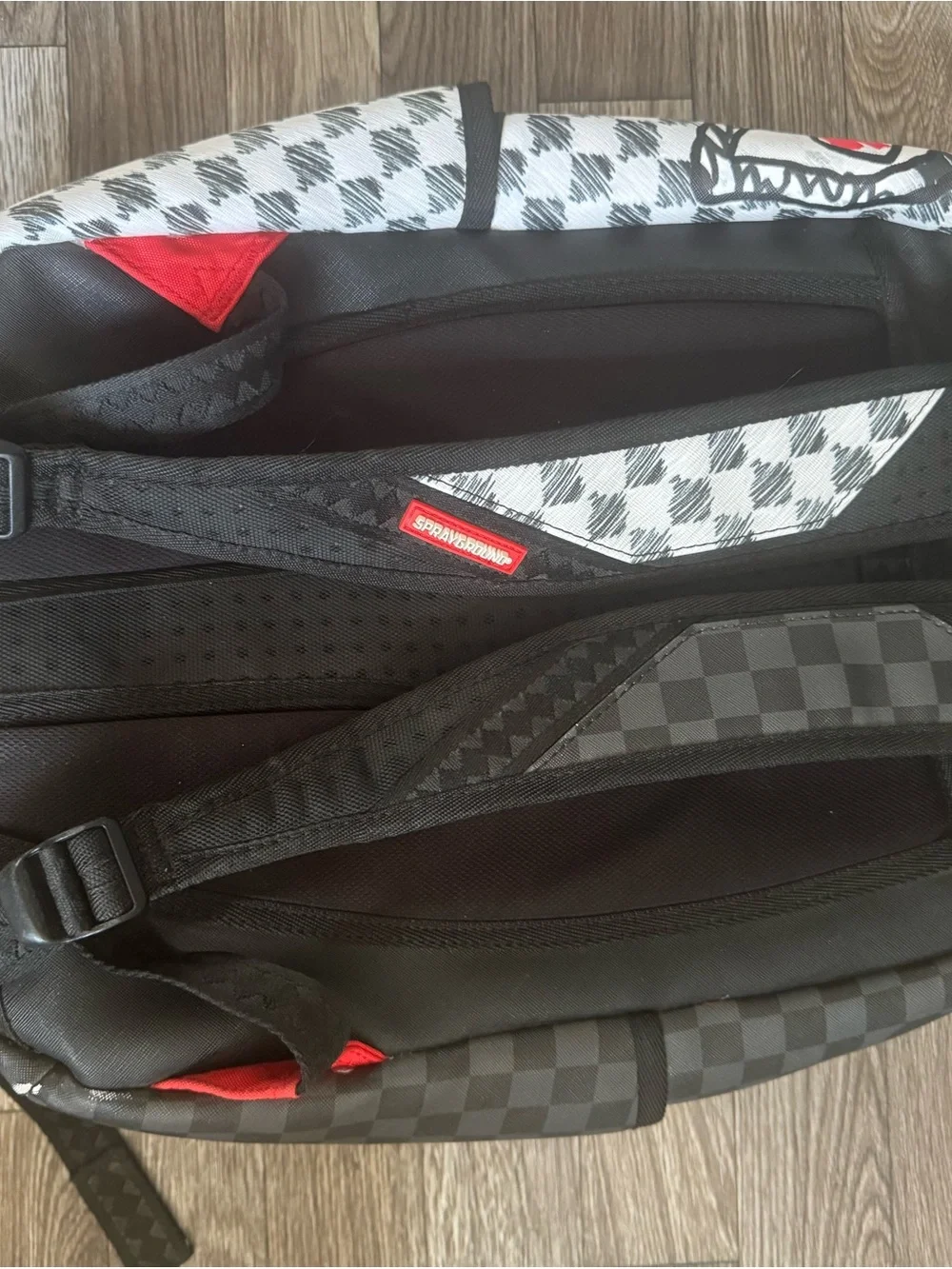 Sprayground Black, White & Red Shark Graphic Backpack